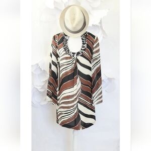 Trina Turk Bonita Silk Print Dress Brown Size 0 MSRP$328